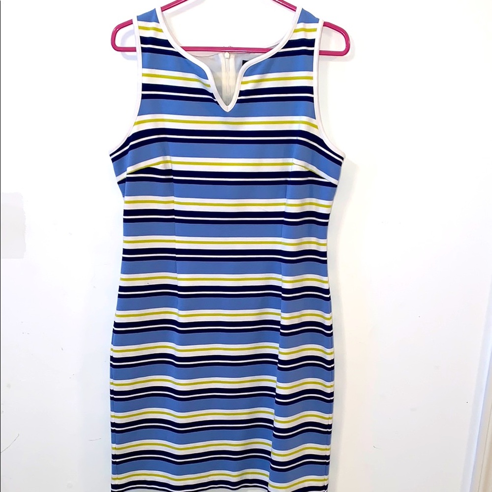 Ann Taylor Striped Blue and Yellow Women's Dress